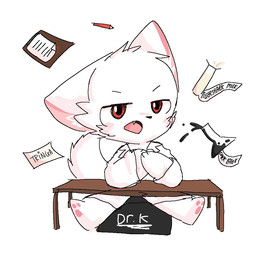 anthro blush chair chibi clipboard clothing coat daww desk fur furniture lab_coat laboratory_equipment laboratory_glassware latex liquid liquid_latex looking_at_viewer male open_mouth paper pawpads paws pencil_(object) pink_inner_ear red_eyes scientific_instrument simple_background solo table teeth test_tube text topwear white_background white_body white_fur writing_utensil tringa changed_(video_game) dr._k_(changed) canid canine canis mammal wolf 1:1 english_text