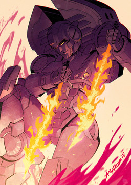 autobot female fingers fire half-closed_eyes holding_object holding_weapon machine melee_weapon narrowed_eyes not_furry simple_background smile smirk solo standing sword weapon yellow_eyes larrydraws hasbro takara_tomy transformers arcee cybertronian humanoid living_machine robot digital_drawing_(artwork) digital_media_(artwork) hi_res