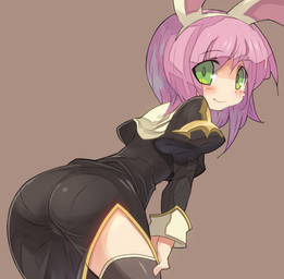 2012 animal_ears blush butt clothed clothing female green_eyes hair human looking_at_viewer looking_back pink_hair plain_background presenting presenting_hindquarters rabbit_ears rabbitgirl smile solo tsuderou young
Rating: Questionable
Score: 10
User: Finchmaster
Date: February 26, 2014