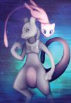 3_fingers abstract_background ambiguous_gender duo feral fingers legendary_duo mew_duo purple_body tail kazthekeel nintendo pokemon generation_1_pokemon legendary_pokemon mew_(pokemon) mewtwo pokemon_(species) 2018 digital_media_(artwork) signature