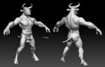 anthro balls erection genitals horn male nude penis sculpt solo t-pose beastmilk bovid bovine mammal 3d_(artwork) digital_media_(artwork) monochrome