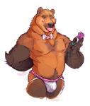 ^_^ anthro biped body_hair bow_(feature) bow_tie brown_body brown_fur bulge clothing eyes_closed flower front_view fur hands_behind_back happy happy_trail holding_flower holding_object jockstrap male musclegut muscular muscular_anthro muscular_male navel neck_tuft nipples pecs plant rose_(flower) slightly_chubby smile solo standing tongue tongue_out tuft underwear super-tuler bear_(super-tuler) bear mammal 2014 hi_res