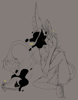 anthro bone breasts chest_tuft claws clothing cracked_skull emaciated faceless feet female hair inner_ear_fluff long_nails long_tail messy_fur messy_hair missing_ear oversized_clothing pawpads paws sagging_breasts scratching scratching_head sitting skinny skull solo tail text tuft heyimflame scp_foundation mal_(heyimflame) scp-1471-a canid canine mammal absurd_res hi_res