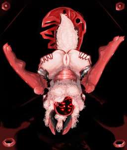 anthro biped black_body black_fur female fluffy fur genitals lying machine on_back presenting red_body red_fur screen screen_face smile solo tools vulva white_body white_fur wrench nihilochannel noisy_(redace83) mammal protogen robot 2019 absurd_res dated hi_res signature