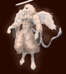 anthro beak blue_eyes bottomwear brown_background clothing cross feathered_wings feathers floating halo long_tail male muscular muscular_anthro muscular_male simple_background solo tail topwear white_beak white_body white_bottomwear white_clothing white_feathers white_halo white_tail white_topwear wings feltp angel avian bird hybrid 2023 digital_media_(artwork) digital_painting_(artwork) hi_res