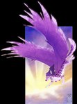 anthro feathered_wings feathers female flying fur purple_body purple_feathers purple_fur saint solo sunset twilight wings twilightsaint canid canine canis mammal wolf digital_media_(artwork) hi_res