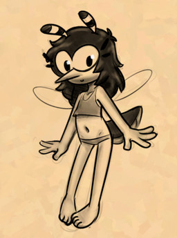 4_fingers 4_toes antennae_(anatomy) anthro arthropod_abdomen back_wings barefoot biped closed_smile clothed clothed_anthro clothed_female clothing eyelashes feet female female_anthro fingers flat_chested hair humanoid_feet humanoid_hands insect_wings invertebrate_proboscis long_hair looking_at_viewer midriff mouth_closed navel panties plantigrade proboscis_(anatomy) shirt smile smiling_at_viewer solo striped_antennae stripes tank_top toes topwear underwear wings young young_anthro young_female soulcentinel arthropod fly_(animal) insect mosquito 2026 monochrome sepia