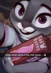 2022 absurd_res anthro clothed clothing dildo disney english_text female fingers fur grey_body grey_fur hi_res judy_hopps lagomorph leporid looking_at_viewer mammal open_mouth purple_eyes qupostuv35 rabbit selfie sex_toy shirt snapchat solo text topwear white_body white_fur zootopia