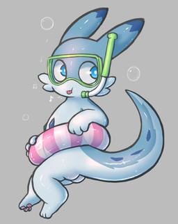 anthro biped blowing_raspberries blush body_blush bubble butt butt_blush eyewear floating glistening glistening_body goggles grey_background inflatable inner_tube making_faces male musical_note musical_symbol presenting presenting_hindquarters raised_tail simple_background snorkel solo swimming_goggles symbol tail tongue tongue_out young young_anthro young_male badipoki palworld pocketpair chillet pal_(species) absurd_res hi_res