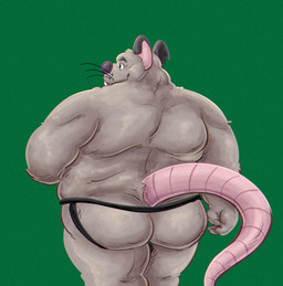 4_fingers anthro belly big_butt biped black_clothing black_jockstrap black_underwear butt clothing fingers fur green_background grey_body grey_fur humanoid_hands jockstrap male overweight overweight_male simple_background solo standing underwear whiskers 06betos11 brok_the_investigator cowcat_games guard_(brok_the_investigator) mammal murid murine rat rodent 2026 hi_res