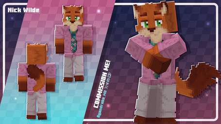 anthro clothing fur gaming green_eyes grey_body hair male orange_body orange_fur pink_clothing pink_shirt pink_topwear shirt solo tail topwear ryandrake disney microsoft minecraft mojang xbox_game_studios zootopia nick_wilde canid canine fox mammal 16:9 2025 3d_(artwork) digital_media_(artwork) hi_res model_sheet pixel_(artwork) promotional_material widescreen