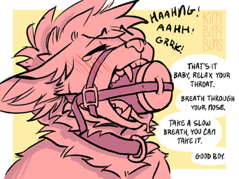 ambiguous_gender blush blush_lines bodily_fluids cheek_tuft collar deep_throat deepthroat_gag dialogue drooling facial_tuft fluffy fluffy_ears hair halter male mane mane_hair neck_tuft onomatopoeia oral oral_penetration penetration saliva simple_background solo sound_effects speech_bubble straps tears teeth teeth_showing text tongue tongue_out tuft yellow_background kittybittybuns nintendo pokemon vince_(kittybittybuns) eeveelution generation_1_pokemon jolteon pokemon_(species) 4:3 colored english_text flat_colors hi_res