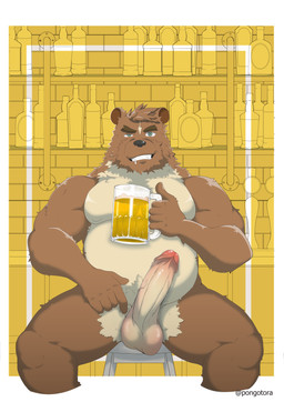 alcohol anthro balls barazoku beer beverage drunk fur genitals kumayoshi male muscular muscular_anthro nude penis solo substance_intoxication thick_penis gaouu grizz grizzledcroc pongotora bear mammal hi_res