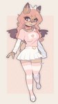 absolute_territory anthro blush bottomwear brown_body brown_fur choker clothed clothing collar eyewear female fluffy fluffy_tail fur glasses hair jewelry legwear necklace pink_hair shirt skirt solo stockings t-shirt tail thigh_highs topwear wings typh hazel_(typh) deer domestic_cat felid feline felis hybrid mammal hi_res