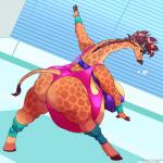 anthro areola belly big_belly big_breasts big_butt bodily_fluids breasts butt exercise female hooves huge_breasts huge_butt lactating long_neck mature_anthro mature_female pregnant pregnant_anthro pregnant_female solo unguligrade_anthro javanshir giraffe_mom giraffe giraffid mammal 1:1