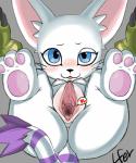 5:6 anthro bandai_namco blue_eyes blush bodily_fluids breasts butt cervix clitoris close-up digimon digimon_(species) felid female gaping gaping_pussy gatomon genital_close-up genital_fluids genitals heart_symbol hi_res lfer looking_at_viewer lying mammal nipples on_back pussy pussy_close-up small_breasts solo spread_pussy spreading tail vaginal_fluids