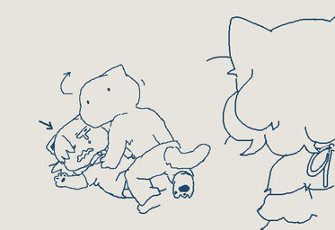 anthro bodily_fluids clothing collar crying directional_arrow dot_eyes dress ears_up female fur group holding_down looking_back lying male neck_ring on_back one_eye_obstructed open_mouth pawpads simple_background simple_eyes tail tears trio turning_head whiskers daisuke_amaya choco_grayson gamila_brownie domestic_cat felid feline felis mammal 2025 monochrome