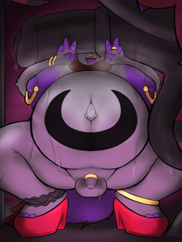 accessory ambiguous_gender animal_genitalia animal_penis anklet anthro anthro_on_feral areola balls barbell_piercing belly belly_tattoo bestiality big_areola big_balls big_belly big_breasts big_penis biped blotchy_areola blue_eyes bodily_fluids bracelet breasts claws clothing cock_ring crouching double_v_sign duo equine_genitalia equine_penis erection facial_piercing feral flaccid flared_penis footwear foreskin front_view fur genital_fluids genitals gesture grey_body grey_fur gynomorph gynomorph/male hair hand_gesture high_heels huge_areola huge_balls huge_belly huge_penis humanoid_genitalia humanoid_penis hyper hyper_belly hyper_pregnancy intersex intersex/male jewelry larger_feral larger_male male medial_ring navel navel_piercing nipple_piercing nipples nose_piercing nose_ring nude_anthro nude_gynomorph ownership penis penis_accessory penis_jewelry piercing precum precum_on_penis pregnant pregnant_gynomorph pregnant_intersex purple_claws purple_hair quadruped ring ring_piercing shoes size_difference small_penis smaller_anthro smaller_gynomorph smaller_intersex tattoo text tongue tongue_out tongue_piercing v_sign mcerror can't_see_the_haters nintendo pokemon fan_character zor_(nya4) generation_5_pokemon pokemon_(species) scolipede shiny_pokemon zoroark 2025 3:4 absurd_res english_text hi_res meme trans_(lore) trans_woman_(lore)