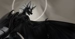abstract_background anthro black_body black_latex black_wings canid canine claws conditional_dnp digital_media_(artwork) dragon fantasy frill_(anatomy) glistening glistening_body halo head_crest head_frill hi_res latex latex_(artist) looking_back male mammal membrane_(anatomy) membranous_wings mythological_creature mythological_scalie mythology rear_view scalie shaded solo spread_wings tail tail_frill varghus_(morghus) white_latex wing_claws wings yellow_eyes