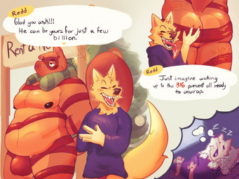 anthro bodily_fluids christmas_present christmas_tree dialogue dream duo erection gift holidays licking male male/male obese overweight plant saliva saliva_on_tongue selling skinny sleeping speech_bubble talking_to_another text tongue tree wrapped_up kadedrawz animal_crossing christmas nintendo crazy_redd tom_nook_(animal_crossing) canid canine fox mammal raccoon_dog tanuki 4:3 english_text hi_res