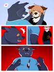 2024 5_fingers 5_panel_comic alternate_species anthro belly binturong black_body black_clothing black_fur black_nose black_shirt black_topwear blood blue_bottomwear blue_clothing blue_pants blue_shirt blue_topwear bodily_fluids border bottomwear brown_body brown_fur brown_nose cel_shading cheek_tuft closed_smile clothed clothing comic countershade_face countershade_fur countershade_torso countershading digital_media_(artwork) duo emanata eyebrows eyes_closed facial_tuft fingers flash_emanata floppy_ears fully_clothed fur happy heart_symbol hi_res imminent_death knife male mammal mouth_closed multicolored_body multicolored_fur novumave open_mouth open_smile pants pictographics pink_tongue pupils shaded shirt slightly_chubby smile snout speech_bubble stab stab_wound standing surprise tan_body tan_countershading tan_fur teeth tongue topwear tuft viverrid whiskers white_border winterfrost_(winterfrost) yellow_sclera