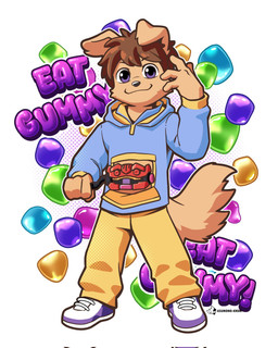 anthro bottomwear brown_body brown_fur candy clothing dessert food footwear fur gummy_(food) hair hoodie male pants purple_eyes shoes shouma_stomach_(kamen_rider_gavv) simple_background smile solo standing tail topwear white_background anjing_kampuss kamen_rider kamen_rider_gavv canid canine canis domestic_dog mammal digital_media_(artwork) hi_res