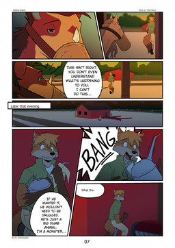 anthro dialogue eating evening feral male night oiling_can onomatopoeia scared solo sound_effects text prismanoodle bob_(bobthefelkin) canid canine equid equine felkin fox horse mammal comic english_description english_text hi_res