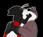 anthro black_body black_fur blush butt clothing duo eye_patch eyes_closed eyewear fur green_eyes hand_on_butt hand_on_face kissing male male/male simple_background size_difference transparent_background fudatsu cartoon_network mao_mao:_heroes_of_pure_heart badgerclops sheriff_mao_mao_mao badger domestic_cat felid feline felis mammal mustelid musteline alpha_channel hi_res