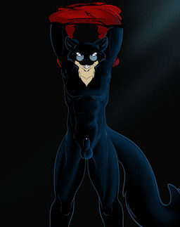 abs animal_genitalia anthro athletic athletic_male balls black_background black_balls black_body black_fur black_sheath black_tail blue_eyes cheek_tuft clothing countershade_neck countershading evil_grin eyewear facial_tuft flaccid front_view fur genitals glasses grin inner_ear_fluff long_tail looking_at_viewer male muscular muscular_male nude pecs penis penis_tip pince-nez raised_arms sharp_teeth sheath simple_background smile solo standing suggestive tail teeth tuft undressing whiskers illegaleel jack_salem gulonine mammal marten mustelid musteline sable_(marten) 2026 hi_res
