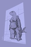 3_toes 4_fingers anthro beady_eyes breasts erect_nipples feet female fingers fist genitals navel nipples non-mammal_breasts nude overweight overweight_anthro overweight_female pussy solo tail toes snifflah kell_(snifflah) fish marine shark hi_res monochrome signature