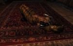 anthro biped black_hair black_stripes boots breasts clothing detailed_rug female footwear fur hair looking_at_viewer markings nipples on_ground on_rug oriental_rug pattern_rug pose red_rug rug screencap shoes small_breasts solo striped_body striped_fur striped_markings stripes tassels unknown_artist microsoft the_elder_scrolls felid khajiit mammal 3d_(artwork) digital_media_(artwork)