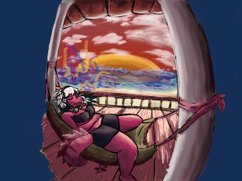 anthro beach big_breasts biped black_bottomwear black_bra black_clothing black_shorts black_underwear bottomwear bra breasts clothed clothed_anthro clothed_female clothing cloud electronics eyes_closed female grey_hair hair hammock headphones listening_to_music long_tail lying musical_note musical_symbol non-mammal_breasts on_back outside overweight overweight_anthro overweight_female purple_body relaxed_expression relaxing shorts sky smile solo spiked_tail spikes spikes_(anatomy) sunset symbol tail thick_thighs underwear water wide_hips caldinie1 shade_of_us sylvilla_(shades_of_us) allosauroid carcharodontosaurid dinosaur giganotosaurus prehistoric_species reptile saurischian scalie theropod 2024 4:3 alpha_channel colored hi_res shaded