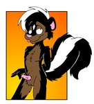 black_body black_fur brown_body brown_fur erection fur male solo tongue tongue_out tabbiewolf mammal mephitid skunk