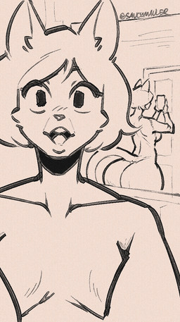 anthro big_breasts big_butt breasts butt cleavage clothed clothing door female hair holidays huge_butt inside looking_at_viewer mirror mirror_selfie nude open_mouth recording reflection selfie short_hair side_boob simple_background solo tail saucymauler jerma985 thanksgiving helia_peppercats domestic_cat felid feline felis mammal 2025 meme monochrome signature sketch