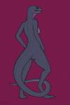 anthro biped digitigrade earhole female grey_body grey_skin multicolored_body multicolored_skin nude paws purple_background scales simple_background solo spines standing two_tone_body two_tone_skin yellow_eyes amit mali reptile scalie snake 2014