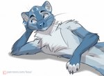 4_toes anthro blue_body blue_eyes blue_fur blue_nose feet fur male paws solo toes white_body white_fur koul prescott gulonine mammal marten mustelid musteline 2022 digital_media_(artwork)