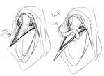 ambiguous_gender anthro beak directional_arrow eyelashes front_view hood long_tongue onomatopoeia prehensile_tongue sharp_beak simple_background solo sound_effects text tongue white_background kaijinapple scp_foundation scp-049 avian bird 2023 black_and_white digital_drawing_(artwork) digital_media_(artwork) english_description english_text headshot_portrait monochrome portrait sketch