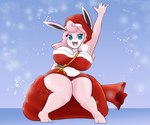 anthro big_breasts blue_eyes breasts christmas_clothing christmas_headwear clothing female hair hat headgear headwear holidays pink_body pink_hair santa_hat simple_background snow solo bullelewds christmas nintendo pokemon maria_(bunbun_maria) generation_1_pokemon pokemon_(species) wigglytuff hi_res