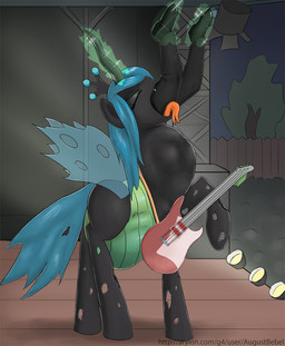 detailed_background duo electric_guitar female feral feral_pred guitar head_first horn human_prey insect_wings musical_instrument oral_vore partially_inside plucked_string_instrument side_view solo_focus string_instrument text vore wings augustbebel friendship_is_magic hasbro my_little_pony queen_chrysalis_(mlp) arthropod changeling_(mlp) equid equine horse human mammal hi_res url