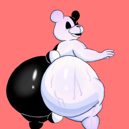 4_fingers anthro balls big_butt biped bodily_fluids butt fingers genitals huge_butt hyper hyper_butt looking_back male rear_view solo sweat sweatdrop yoshuacomoyoshu danganronpa spike_chunsoft monokuma bear mammal 1:1 2023 digital_media_(artwork) hi_res