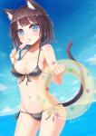 bikini blue_eyes blush breasts brown_body brown_fur brown_hair clothing cloud eating female food fur hair inflatable inner_tube looking_at_viewer navel pool_toy popsicle sky solo standing star swimwear two-piece_swimsuit water miyamae_porin animal_humanoid cat_humanoid felid felid_humanoid feline feline_humanoid humanoid mammal mammal_humanoid 2017 absurd_res hi_res