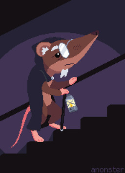 anthro beard biped brown_body brown_fur cane cloak cloak_only clothing countershade_fur countershading crows_feet elderly eyebrows eyewear facial_hair feet fur glasses lamp lantern male opaque_glasses pink_feet pink_hands pink_tail round_glasses simple_background solo stairs tail wearing_glasses white_beard white_eyebrows white_facial_hair wrinkles anonster eulipotyphlan mammal shrew digital_media_(artwork) pixel_(artwork) watermark