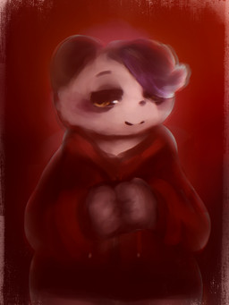 4_fingers anthro bangs bedroom_eyes black_body black_ears black_fur black_lips black_nose blue_hair blush bottomless clothed clothing eyelashes female female_anthro fingers fur hair jacket kemono lips looking_at_viewer narrowed_eyes one_eye_obstructed red_background red_clothing red_jacket red_topwear seductive short_ears simple_background slightly_chubby smile solo standing topwear white_body white_fur yellow_eyes hasukii bear giant_panda mammal 3:4 character_request
