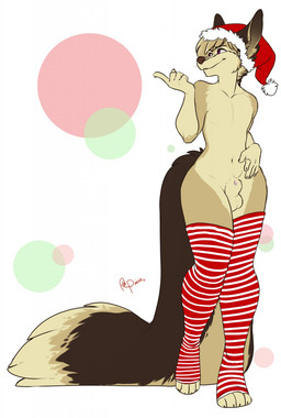 animal_genitalia anthro balls biped christmas_clothing christmas_headwear clothing femboy fur furgonomics genitals hair hat headgear headwear holidays legwear male pattern_clothing pattern_legwear santa_hat sheath smile solo standing striped_clothing striped_legwear stripes thick_thighs thigh_highs wide_hips redpixie christmas osiris_henschel canid canine mammal hi_res