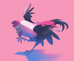 biped bipedal_feral feathered_wings feathers feral on_one_leg open_mouth solo standing tongue tongue_out wings itsdanfango avian bird chicken galliform phasianid 2018 hi_res