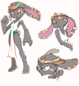 3_toes 4_fingers angry anthro barefoot big_hands biped blonde_eyebrows blonde_eyelashes bottomwear breasts closed_smile clothed clothed_anthro clothed_female clothing decorative_scarab ear_piercing ear_ring egyptian eyebrows eyelashes feet female female_anthro fingers fist floppy_ears fur gold_crown grey_body grey_ears grey_fur half-closed_eyes jewelry leaning leaning_forward loincloth looking_aside mouth_closed narrowed_eyes necklace piercing pink_inner_ear plantigrade pupils ring_piercing silver_(metal) silver_jewelry silver_necklace simple_background small_breasts smile snout solo standing teal_clothing toes topwear white_background white_bottomwear white_clothing white_eyes white_loincloth white_topwear yellow_eyelids yellow_eyes yellow_nose jochico nefi_(waketab) lagomorph leporid mammal rabbit 2026 hi_res