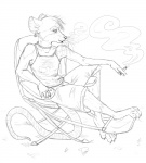 ambiguous_gender anthro biped chair furniture sitting smoking solo tail fareme goldenfox danni mammal murid murine rat rodent black_and_white monochrome