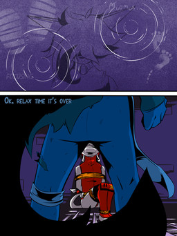 anthro bdsm bondage bound duo gag gagged hero herofur male rope text drago-kun impximon darkpup canid canine canis imp mammal wolf comic english_text hi_res