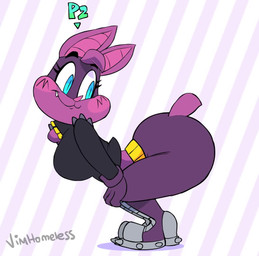 anthro big_breasts big_butt blue_eyes blush boots breasts butt clothing curvy_figure female footwear huge_breasts looking_back mask music pattern_background shaking shoes simple_background solo thick_thighs voluptuous wide_hips sound_warning vimhomeless sophie_slam bat mammal 2018 2d_animation animated motion_tweening short_playtime sound video