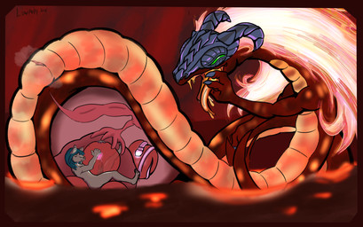 animal_genitalia animal_penis bodily_fluids canine_genitalia canine_penis cloaca cum extreme_size_difference female genital_fluids genitals glowing glowing_cum glowing_hair hair herm impregnation inside_uterus internal internal_vaginal intersex knot lava looking_pleasured ovum ovum_penetration penis pregnant sex size_difference unbirthing unusual_bodily_fluids unusual_cum unusual_genital_fluids uterus vaginal vore lowest_polygon mythology shade_nightwing volvagia canid canine dragon mammal mythological_creature mythological_scalie scalie hi_res